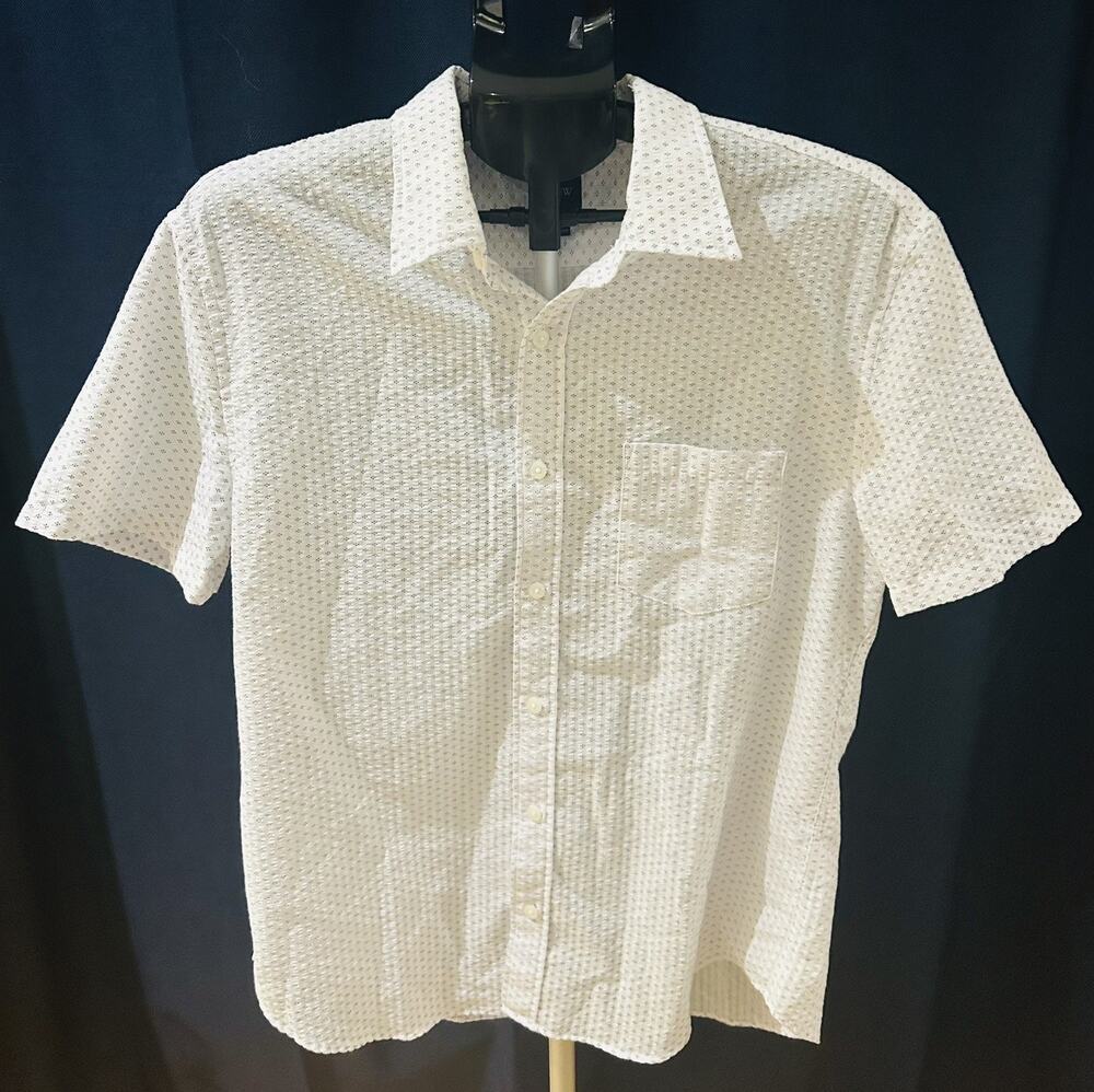 NWT J. Crew White Button Down Patterned Short Sleeve Shirt Men's size L